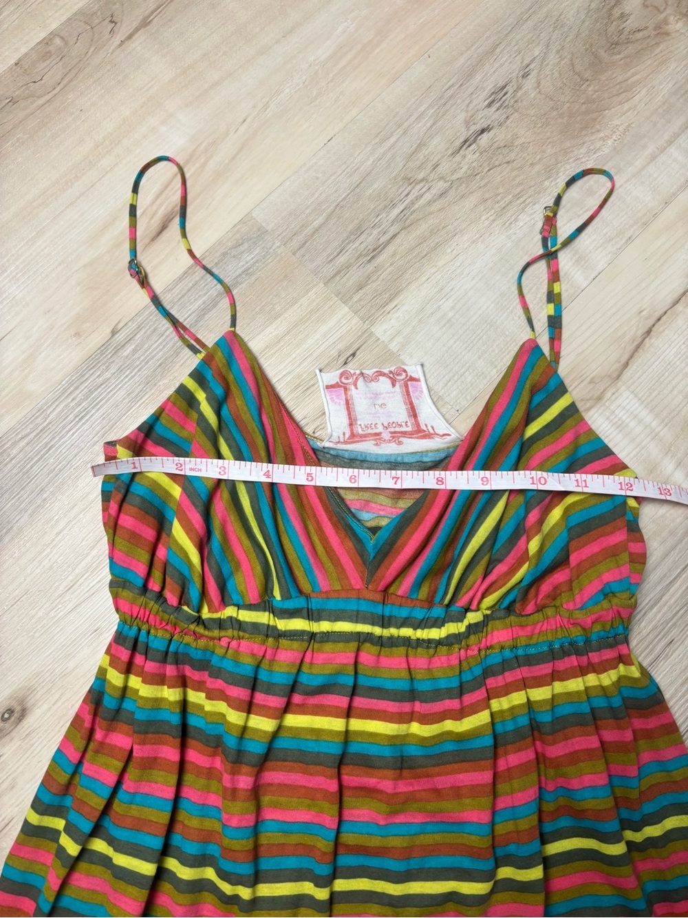 Free People Y2K Rainbow Stripe Babydoll Cami Top Women Large Cotton Summer Boho - Picture 10 of 11
